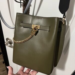 Michael Kors Olive Green Crossbody Bag with Gold Chain